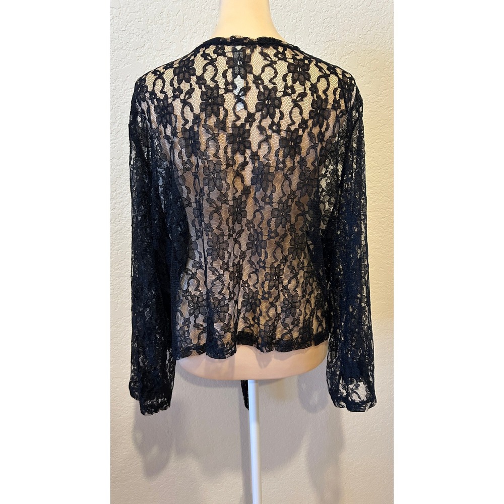 Cristinalove Womens Lace Shrug Cardigan 2X Black Front Tie Sheer Floral Bolero - Picture 3 of 8